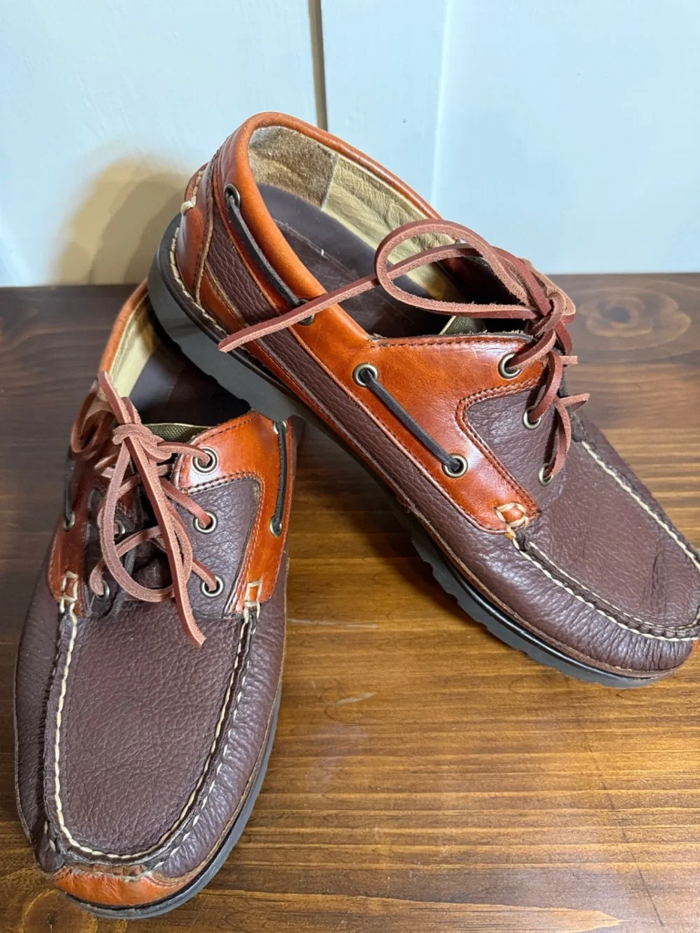 L.L. Bean Men’s Leather Boat Shoes Brown Lace Up Moc Toe Outdoor Comfort Size 11